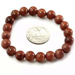 Natural Gold Stone beaded stretch Unisex Bracelet